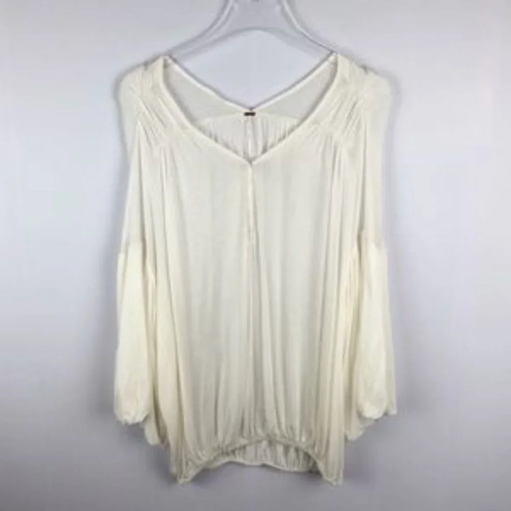 Free‎ People Cream Boho Long Sleeve Semi Sheer Blouse Size Large
